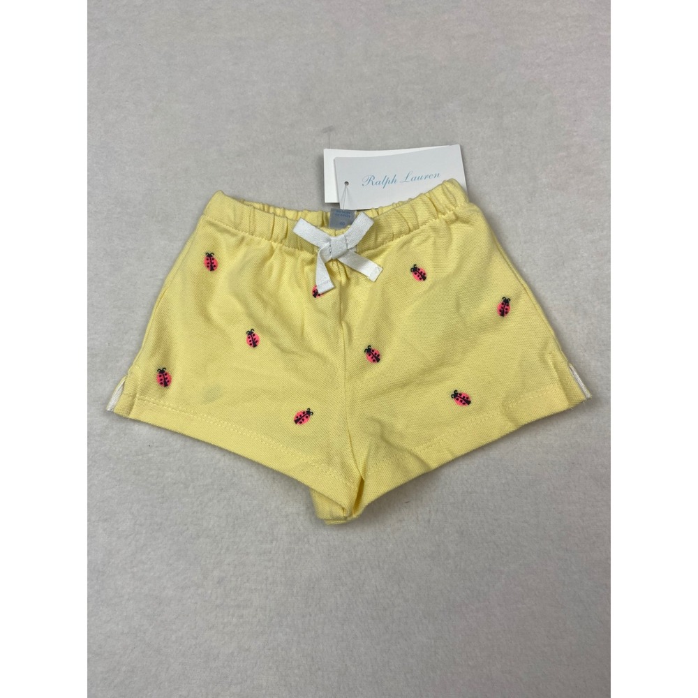 Ralph Lauren Baby Girls Shorts 3M Yellow‎ Ladybug Embroidered Cotton NWT